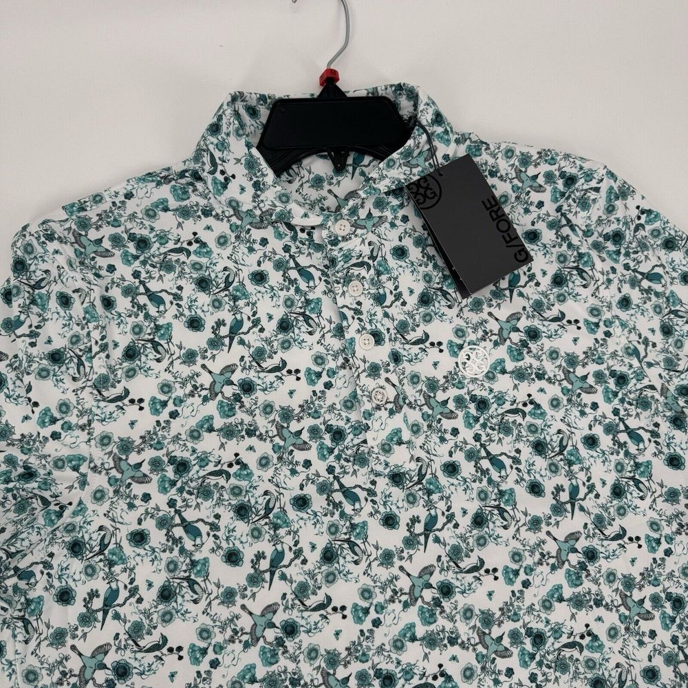 NEW G/FORE Mens M Botanic Garden Tech Jersey Golf Polo $120 Floral Birds Mineral